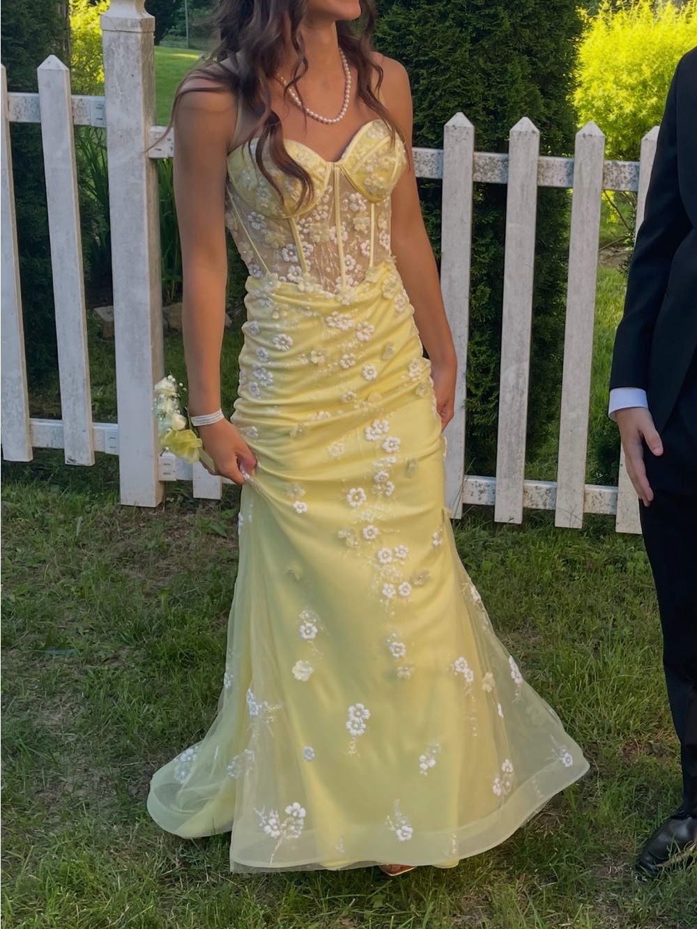 Yellow Floral Lace Corset Gown